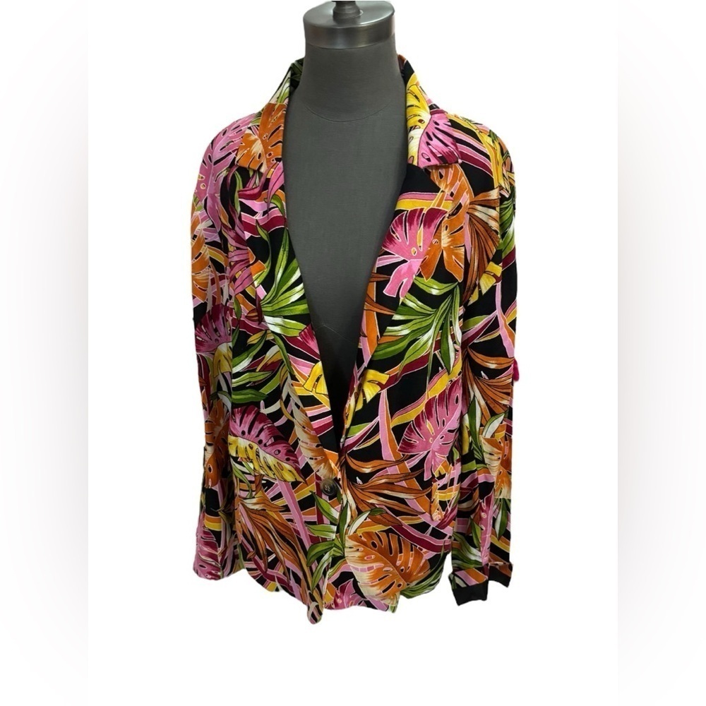 Ashley Stewart Tropical Print Linen Blazer Size 14